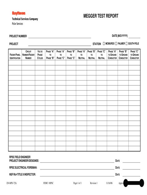 cable megger test report sample.